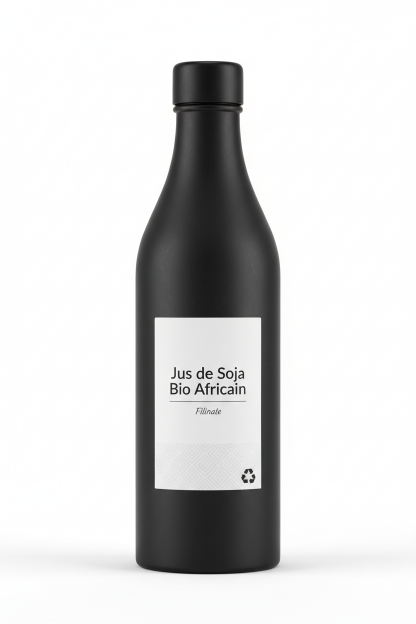 Bouteille aluminium recyclé noir mat - Jus de Soja Bio Africain Filinate