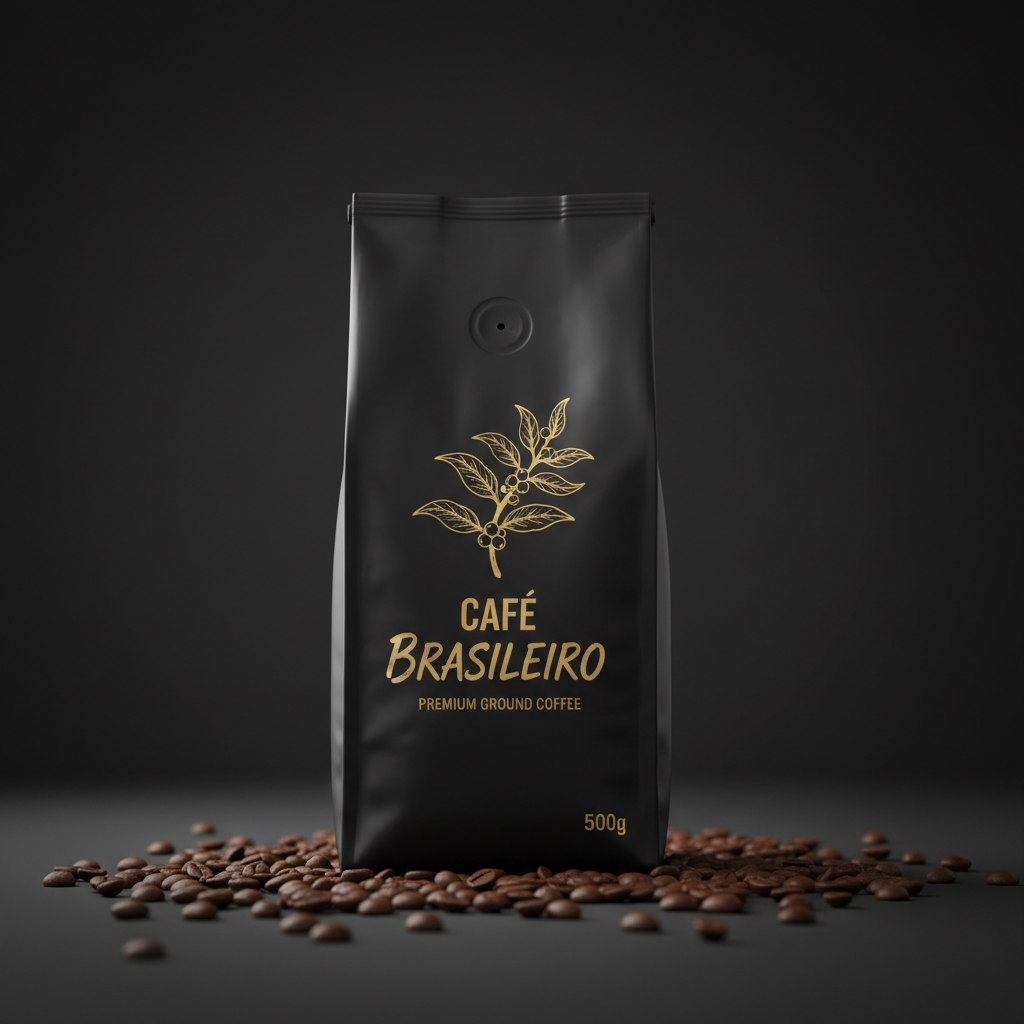 Sachet de café moulu Brésil Santos 500g packaging noir et or