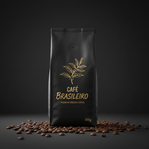 Sachet de café moulu Brésil Santos 500g packaging noir et or